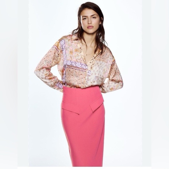 Zara Tops - Zara Floral Women’s Satin Paisley Blouse Long Sleeve Button Down Size M